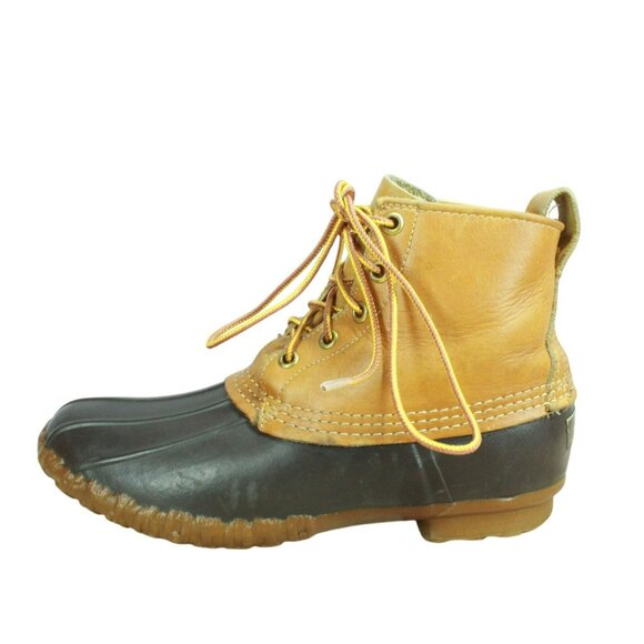 Vintage LL Bean Brown Leather Unlined Hunting Ankle Duck Boots Size 7 N - Picture 1 of 10